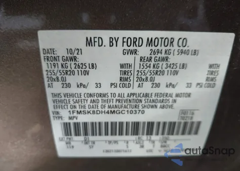 2021 Ford Explorer Xlt from USA, damaged, VIN 1FMSK8DH4MGC10370